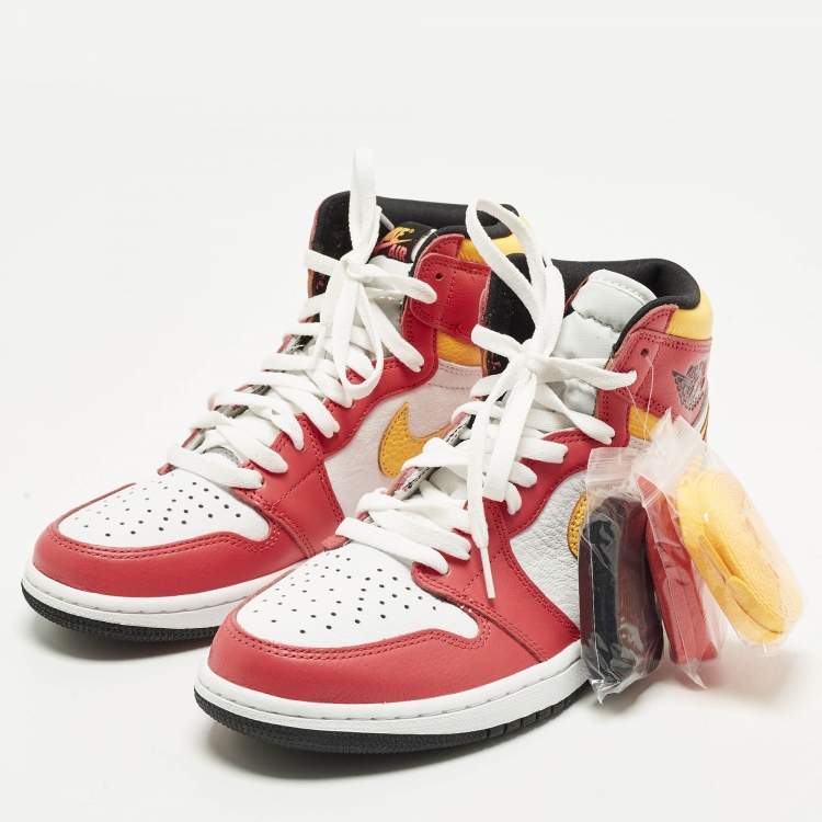Pre Owned Air Jordans Jordan 1 Retro OG Light Fusion Red Size 42.5 Multicolor Leather High Top Sneakers