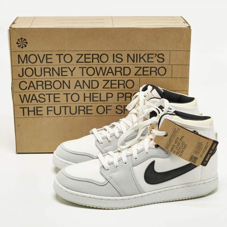 Pre Owned Air Jordans Jordan 1 Retro AJKO White Black Grey Fog Size 46 Multicolor Canvas and Leather High Top Sneakers