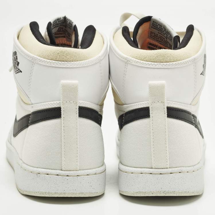 Pre Owned Air Jordans Jordan 1 Retro AJKO White Black Grey Fog Size 46 Multicolor Canvas and Leather High Top Sneakers