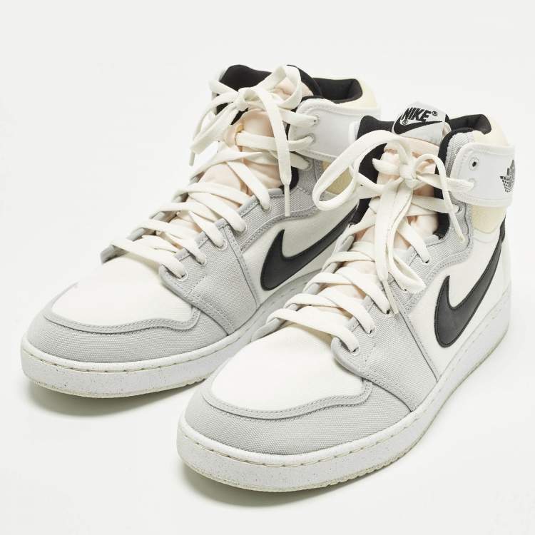 Pre Owned Air Jordans Jordan 1 Retro AJKO White Black Grey Fog Size 46 Multicolor Canvas and Leather High Top Sneakers