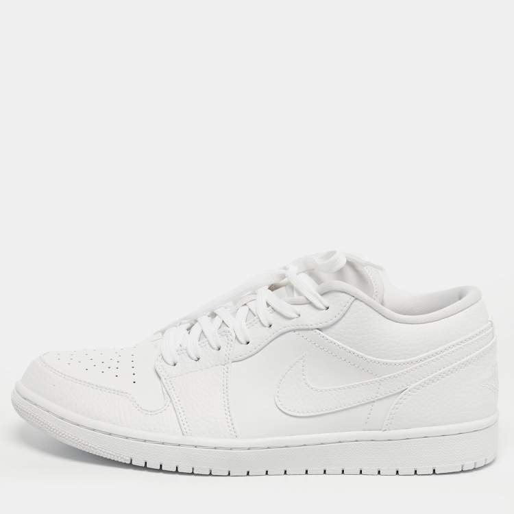 Pre Owned Air Jordans Jordan 1 Triple White Size 45 White Tumbled Leather Low Top Sneakers