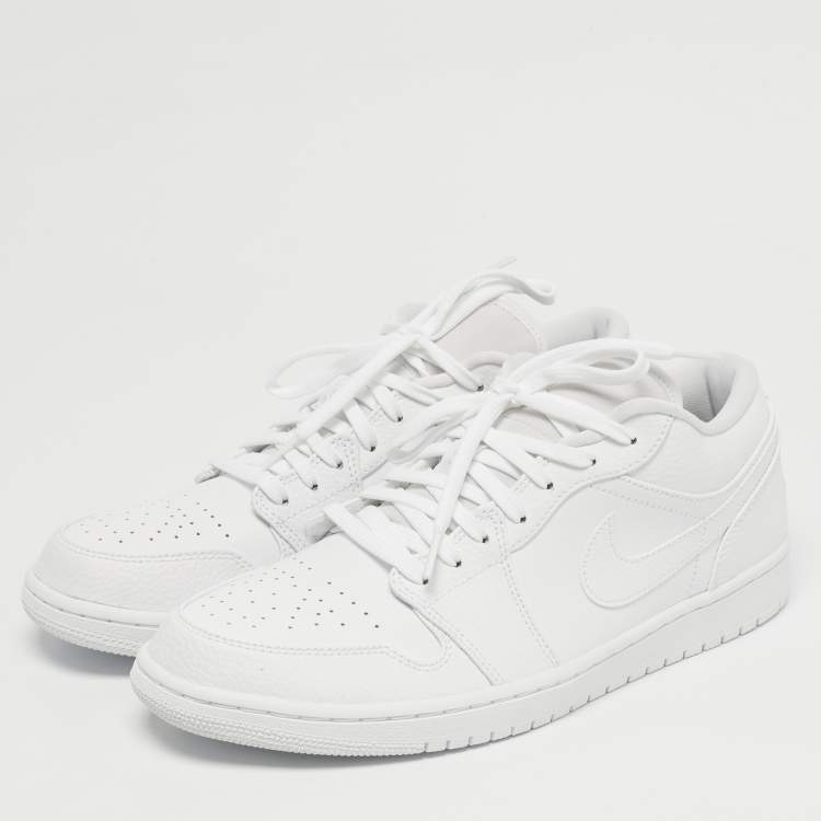 Pre Owned Air Jordans Jordan 1 Triple White Size 45 White Tumbled Leather Low Top Sneakers