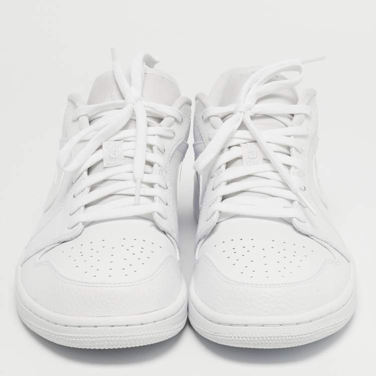 Pre Owned Air Jordans Jordan 1 Triple White Size 45 White Tumbled Leather Low Top Sneakers