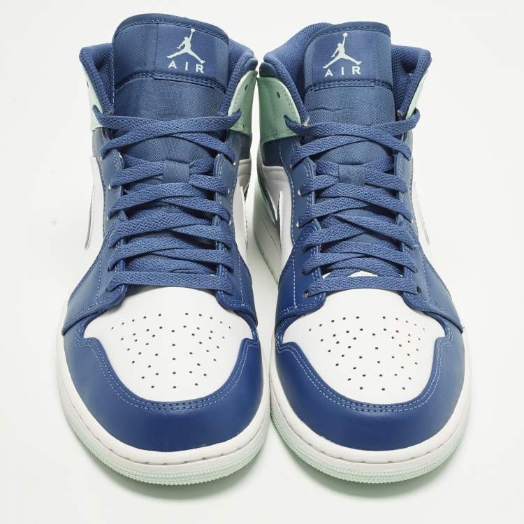 Pre Owned Air Jordans Jordan 1 Mystic Navy Mint Foam Size 45.5 Multicolor Leather Mid Top Sneakers