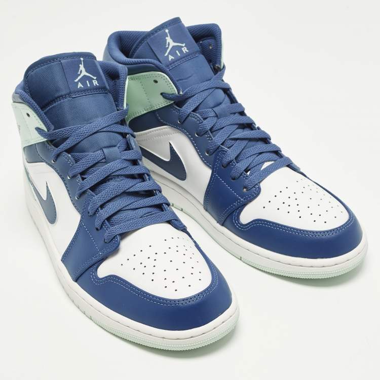 Pre Owned Air Jordans Jordan 1 Mystic Navy Mint Foam Size 45.5 Multicolor Leather Mid Top Sneakers