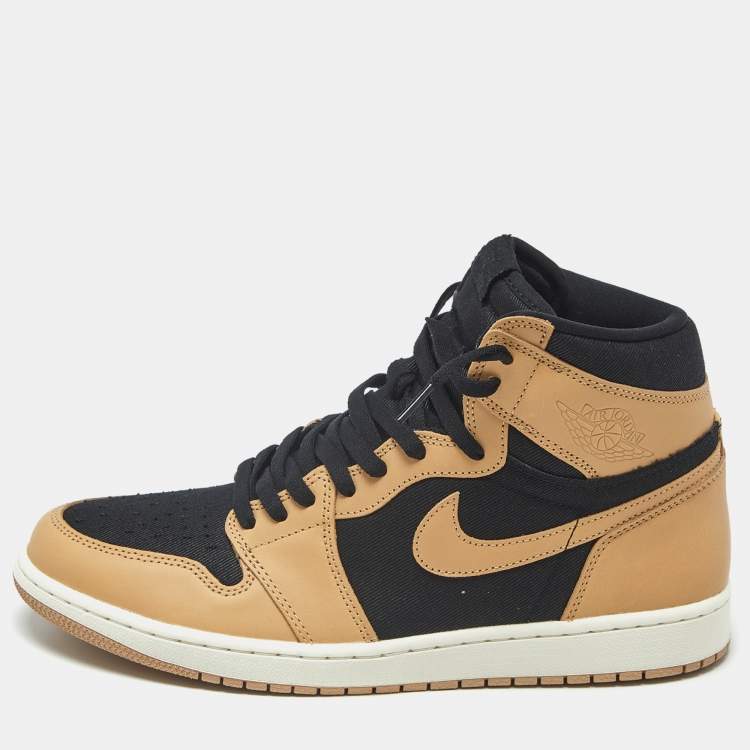 Pre Owned Air Jordans Jordan 1 Retro Heirloom Size 46 Beige/Black Leather and Canvas High Top Sneakers