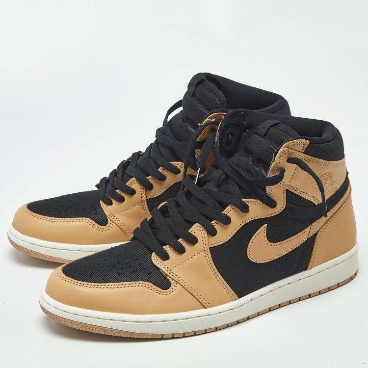 Pre Owned Air Jordans Jordan 1 Retro Heirloom Size 46 Beige/Black Leather and Canvas High Top Sneakers