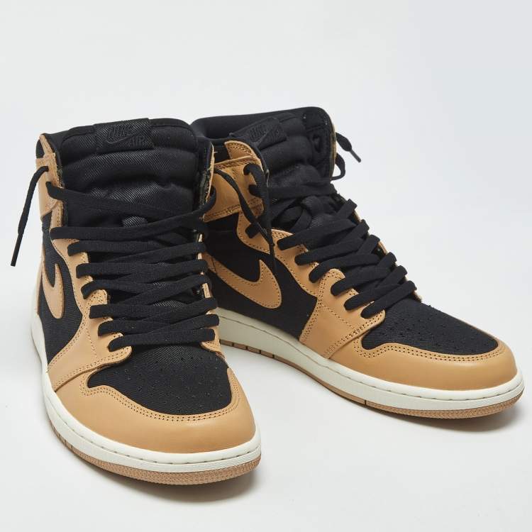 Pre Owned Air Jordans Jordan 1 Retro Heirloom Size 46 Beige/Black Leather and Canvas High Top Sneakers