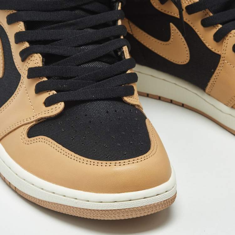 Pre Owned Air Jordans Jordan 1 Retro Heirloom Size 46 Beige/Black Leather and Canvas High Top Sneakers