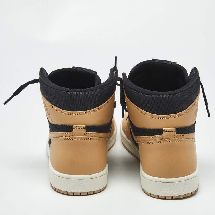 Pre Owned Air Jordans Jordan 1 Retro Heirloom Size 46 Beige/Black Leather and Canvas High Top Sneakers