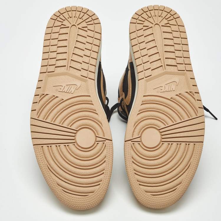 Pre Owned Air Jordans Jordan 1 Retro Heirloom Size 46 Beige/Black Leather and Canvas High Top Sneakers