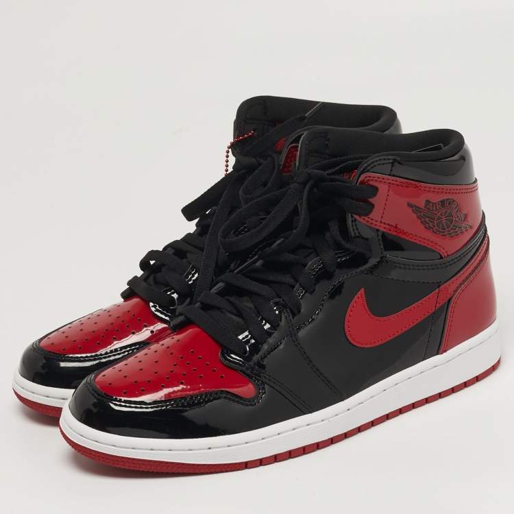 Pre Owned Air Jordans Jordan 1 Retro OG Bred Size 42.5 Black /Red Patent Leather High Top Sneakers