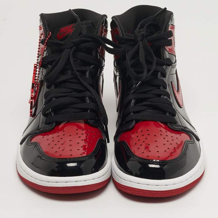 Pre Owned Air Jordans Jordan 1 Retro OG Bred Size 42.5 Black /Red Patent Leather High Top Sneakers
