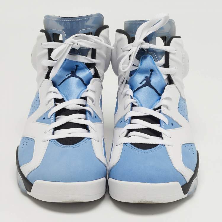 مملوكة مسبقًا Air Jordans Jordan 6 UNC Size 47.5 White/Blue Leather and Suede High Top Sneakers