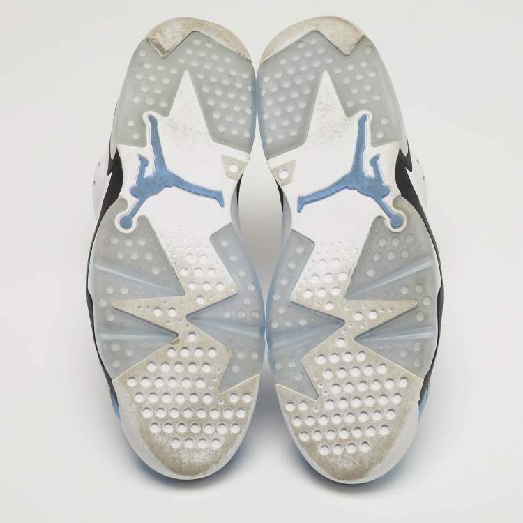 مملوكة مسبقًا Air Jordans Jordan 6 UNC Size 47.5 White/Blue Leather and Suede High Top Sneakers