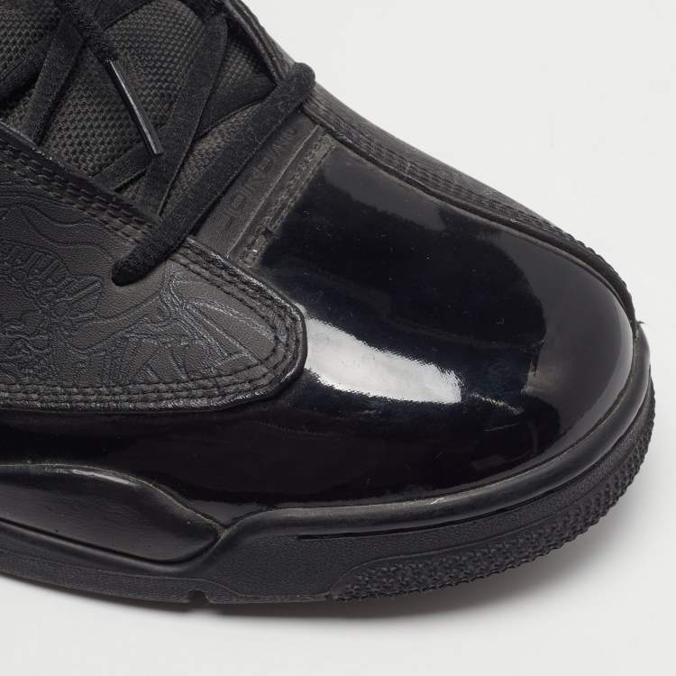 Pre Owned Air Jordans Dub Zero Size 47.5 Black Leather and Patent Lace Up Sneakers