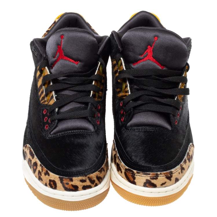 Pre Owned Air Jordan 3 Retro SE Black/Brown Calf Hair Animal Instinct Low Top Sneakers Size 41