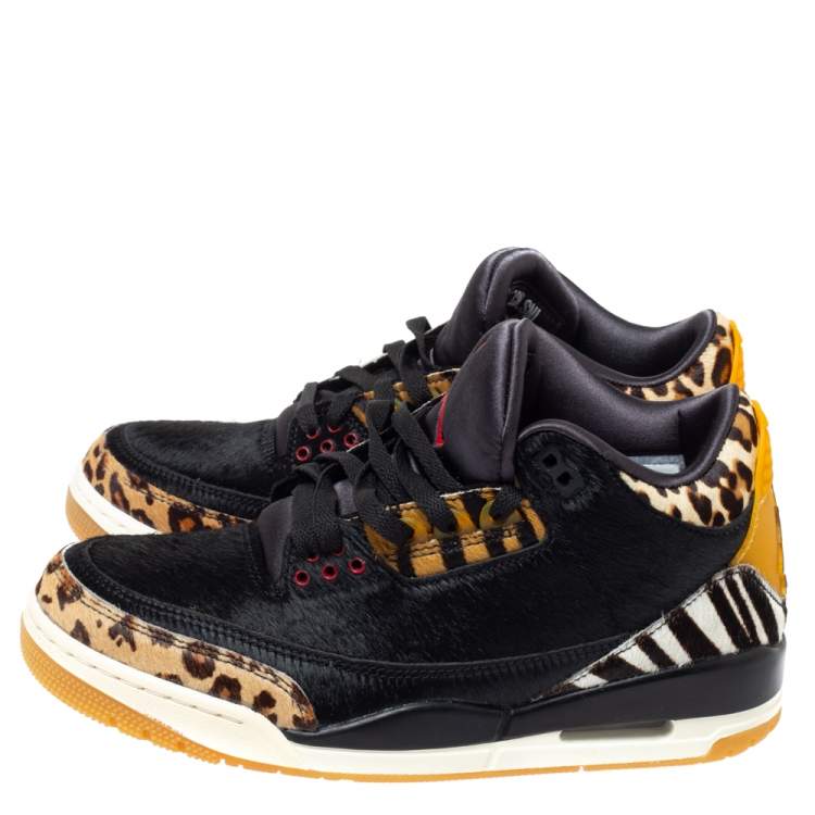 Pre Owned Air Jordan 3 Retro SE Black/Brown Calf Hair Animal Instinct Low Top Sneakers Size 41