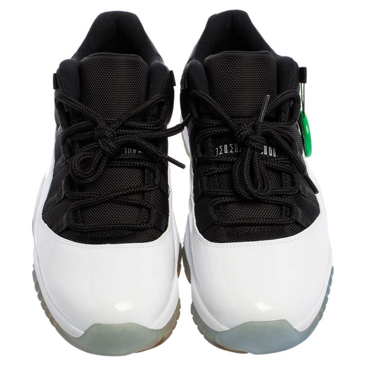Pre Owned Air Jordan White/Black Patent Leather And Mesh 11 Retro Low Top Sneaker Size 45