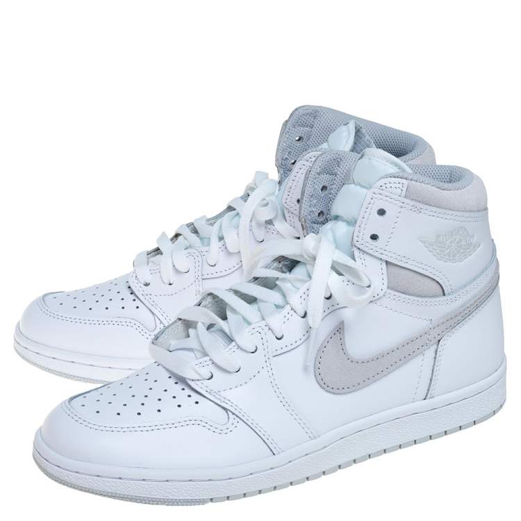 Pre Owned Air Jordan 1 White/Grey Leather And Suede Retro High 85 Sneakers Size 41