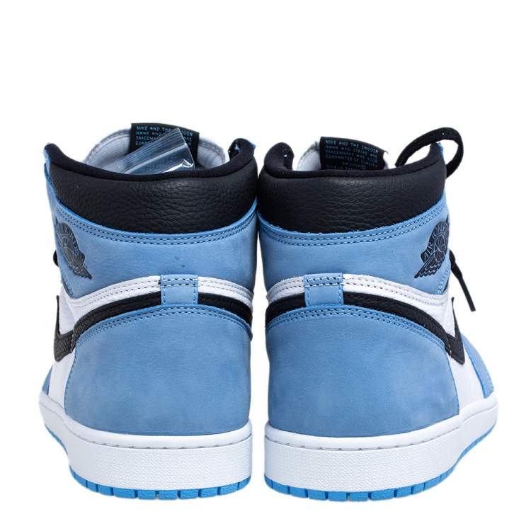 Pre Owned Nike Blue/White Leather Air Jordan 1 Retro University High Top Sneakers Size 45.5