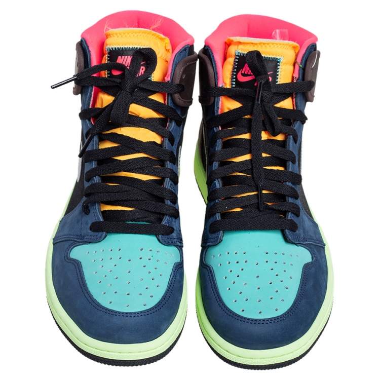 مملوكة مسبقًا Nike Multicolor Leather And Suede Air Jordan 1 Retro High Top Sneakers Size 43