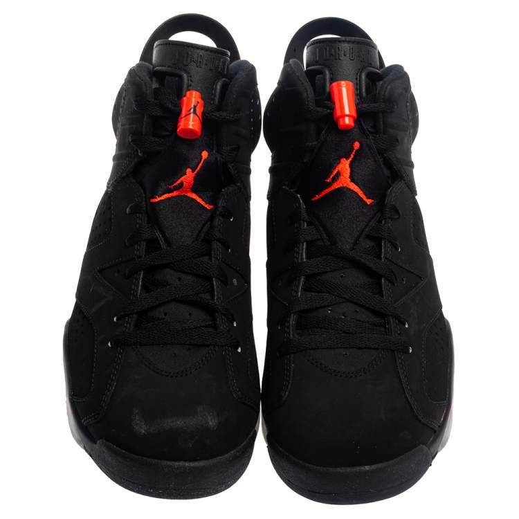 Pre Owned Air Jordan Black/Infrared Nubuck Leather Jordan 6 Retro Sneakers Size 42