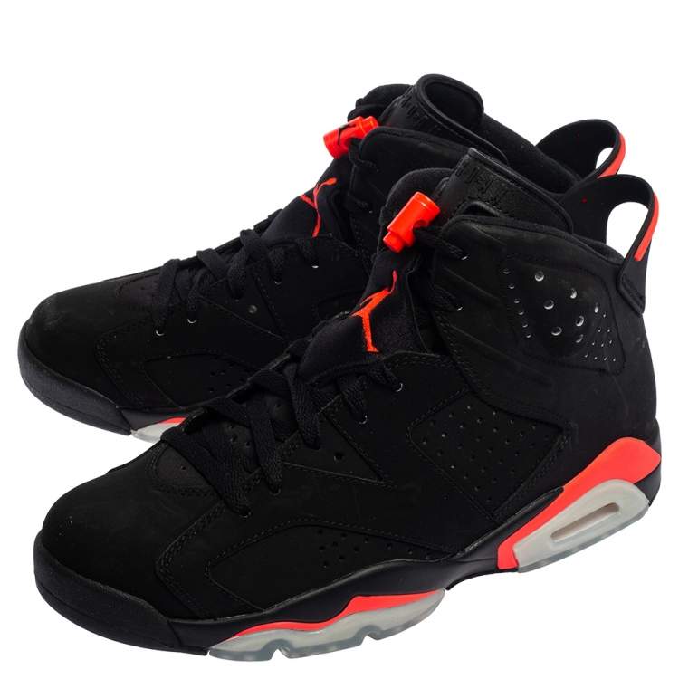 Pre Owned Air Jordan Black/Infrared Nubuck Leather Jordan 6 Retro Sneakers Size 42