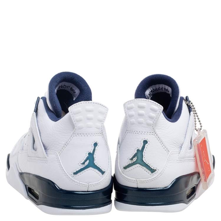 Pre Owned Air Jordan White/Legend Blue Leather Columbia Jordan 4 Retro Sneakers Size 42
