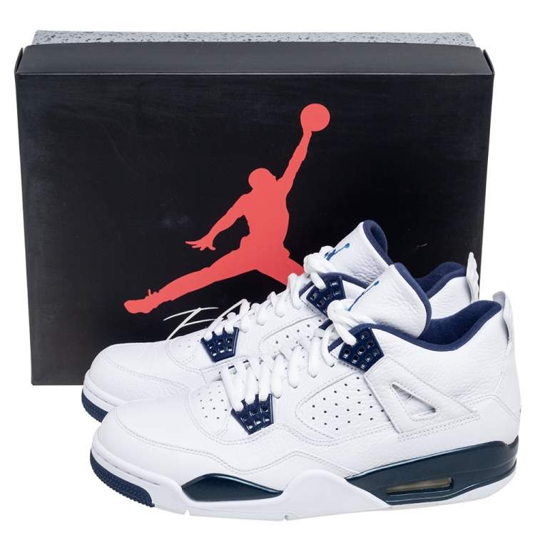 Pre Owned Air Jordan White/Legend Blue Leather Columbia Jordan 4 Retro Sneakers Size 42