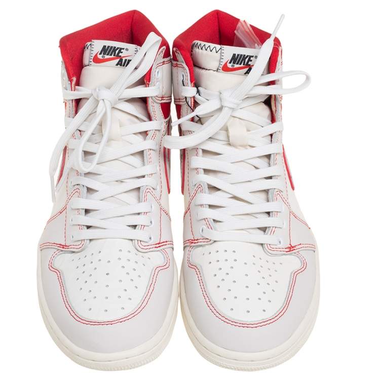 Pre Owned Air Jordan Red /White Leather Jordan 1 Retro High Sneakers Size 42.5