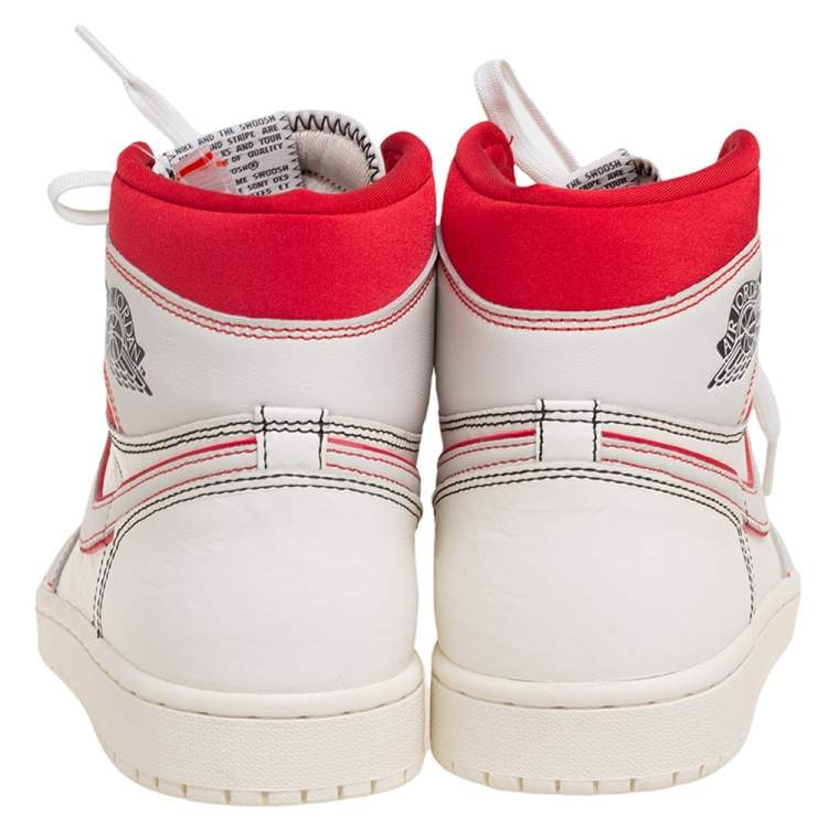 Pre Owned Air Jordan Red /White Leather Jordan 1 Retro High Sneakers Size 42.5