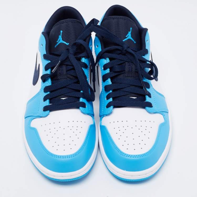 Pre Owned Nike Air Jordan White/Blue Leather Jordan 1 Retro Low Top Sneakers Size 44