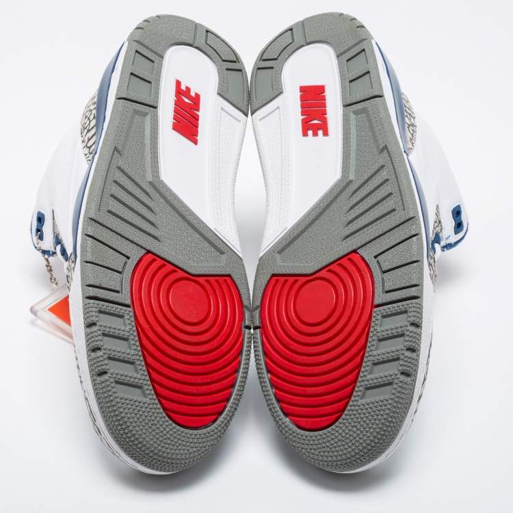 مملوكة مسبقًا Jordan White Leather Air Jordan 3 Retro Hall of Fame Sneakers Size 43