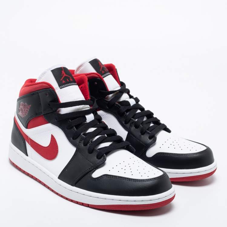 Pre Owned Air Jordan Black/Red Leather Air Jordan 1 Mid Sneakers Size 46 