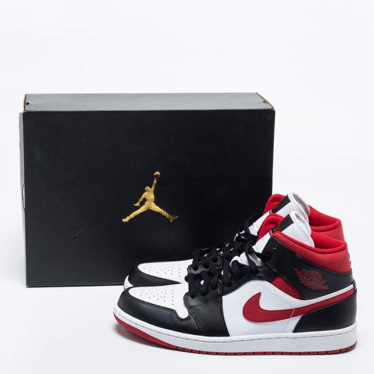 Pre Owned Air Jordan Black/Red Leather Air Jordan 1 Mid Sneakers Size 46 