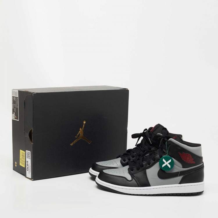 مملوكة مسبقًا Air Jordan 1 Black/Grey Leather Mid Shadow Sneakers Size 43