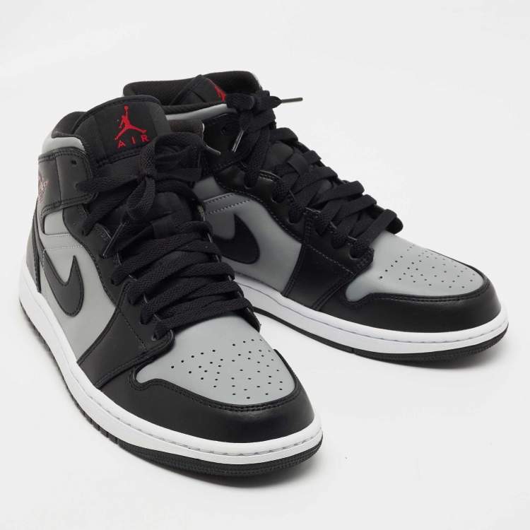 مملوكة مسبقًا Air Jordan 1 Black/Grey Leather Mid Shadow Sneakers Size 43