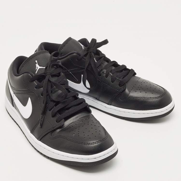 Pre Owned Air Jordans Black Leather Air Jordan 1 Low Top Sneakers Size 43