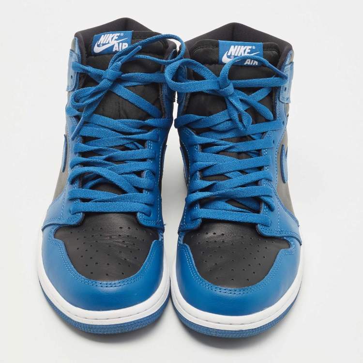 Pre Owned Air Jordan Blue/Black Leather Jordan 1 Retro High OG Sneakers Size 42.5
