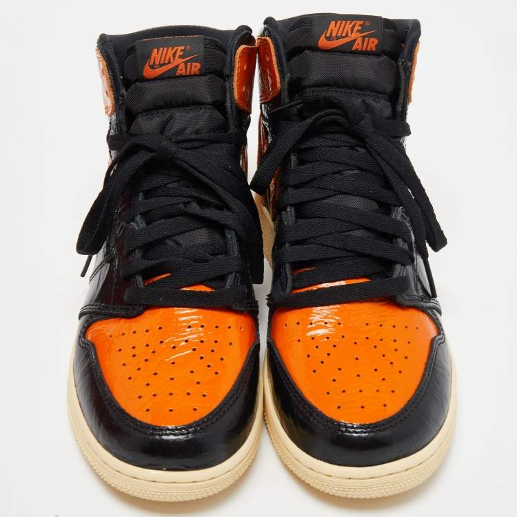 Pre Owned Air jordan Orange/Black Leather 1Retro High Shattered Sneakers Size 40