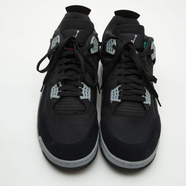 Pre Owned Air Jordans Black Canvas and Suede Jordan 4 Retro Sneakers Size 50.5