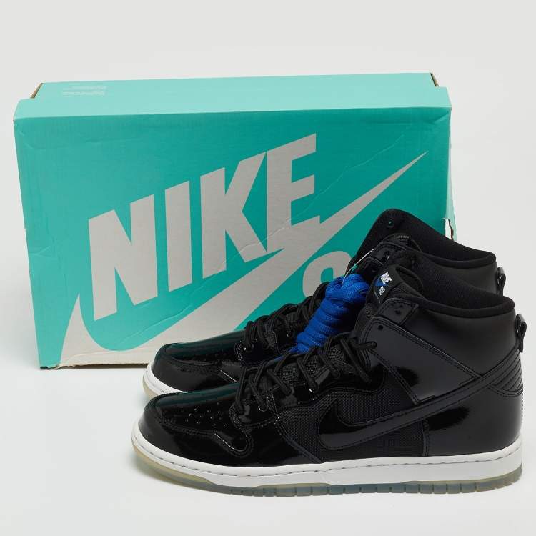 Pre Owned Nike Black Mesh and Patent Leather Dunk High Pro Sneakers Size 44