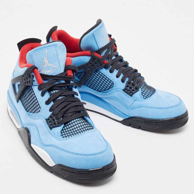 Pre Owned Air Jordans Blue/Black Nubuck Jordan 4 Retro Cactus Jack Sneakers Size 47