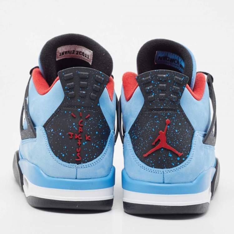 Pre Owned Air Jordans Blue/Black Nubuck Jordan 4 Retro Cactus Jack Sneakers Size 47