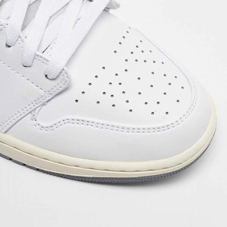 Pre Owned Air Jordans White/Grey Leather Jordan 1Mid Neutral Grey Sneakers Size 45 
