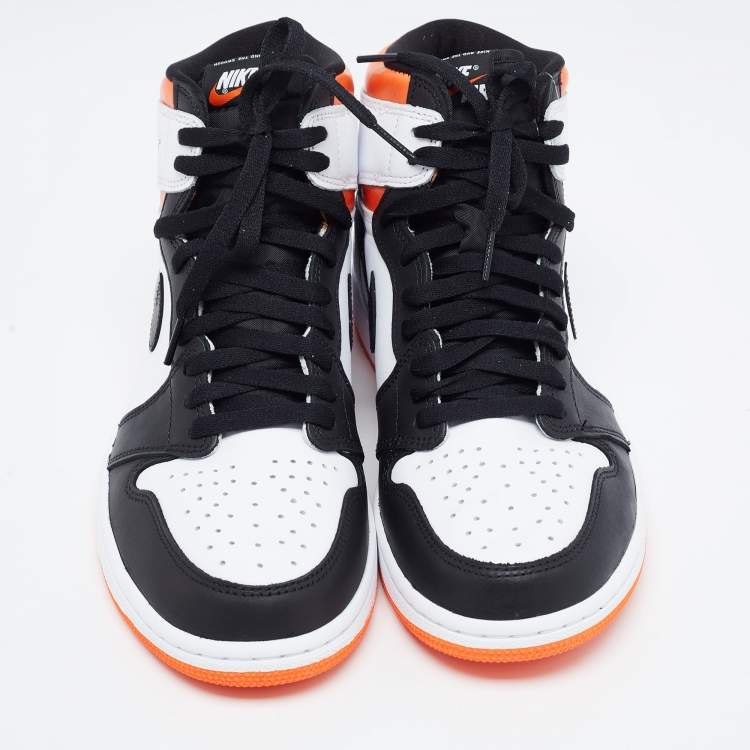 Pre Owned Air Jordan Multicolor Leather Jordan 1 Retro High Electro Orange Sneakers Size 44