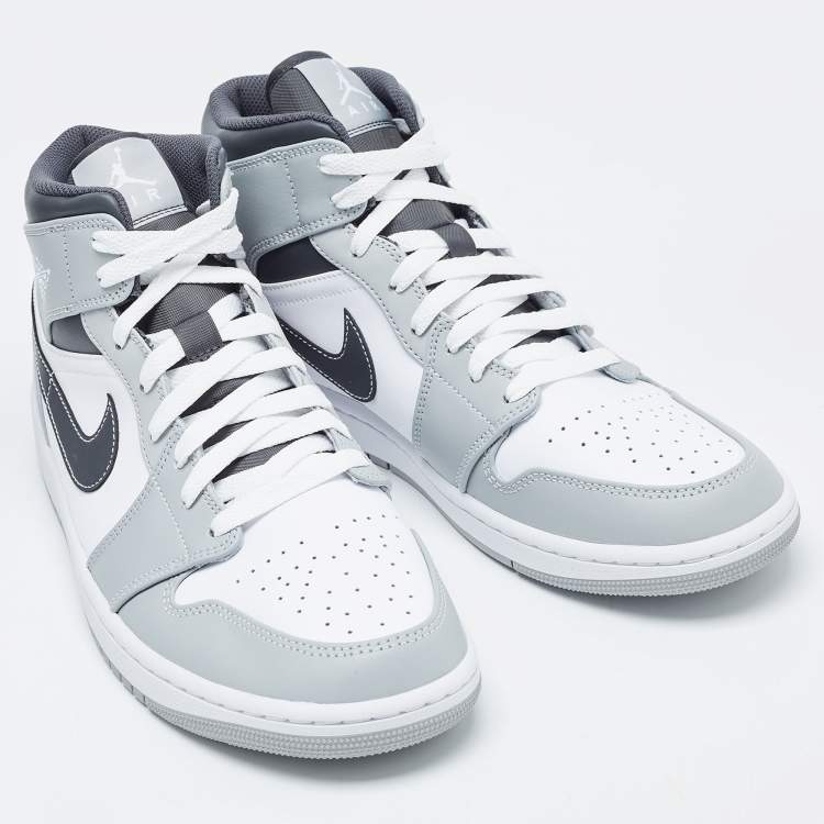 Pre Owned Air Jordan Multicolor Leather Jordan 1 Mid Light Smoke Grey Anthracite Sneakers Size 44