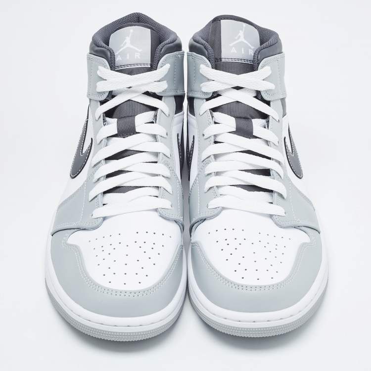 Pre Owned Air Jordan Multicolor Leather Jordan 1 Mid Light Smoke Grey Anthracite Sneakers Size 44