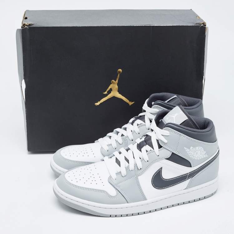 Pre Owned Air Jordan Multicolor Leather Jordan 1 Mid Light Smoke Grey Anthracite Sneakers Size 44